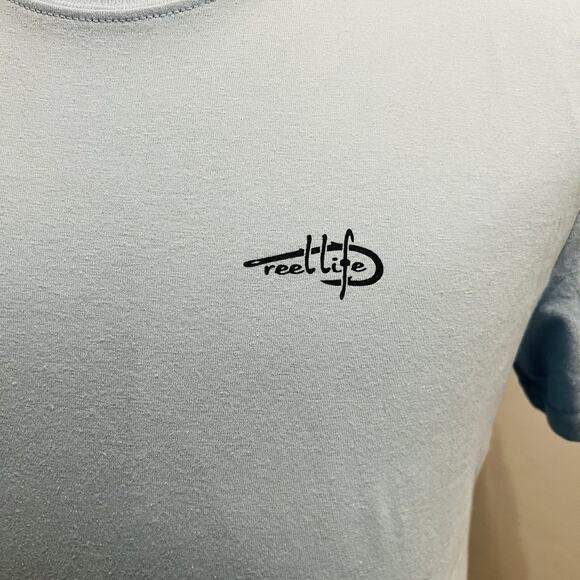 Reel Life Men's Size S Blue Graphic Short Sleeve T-Shirt - Picture 2 of 7